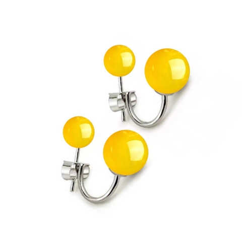 S925 Sterlingsilber Natürlicher Gelber Achat Doppelperlen Ohrstecker Für Damen Vintage Chinesischer Stil Ohrschmuck