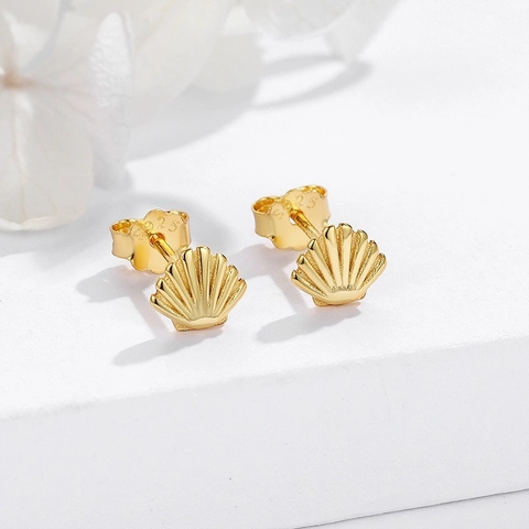 S925 Sterling Silver Seashell Stud Earrings For Women Minimalist Gold Plated Scallop Shell Ocean Style Fashion Jewelry Gift