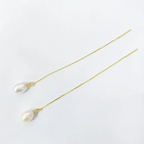 Orecchini a Filo in Argento Sterling 925 con Perla d'Acqua Dolce a Forma di Goccia Gioielli Eleganti per Donna