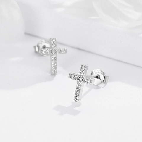 Orecchini a Bottone Croce in Argento Sterling 925 Con Zirconia Intarsiata Oro Argento Minimalista Croce Gioielli per Donna Quotidiano