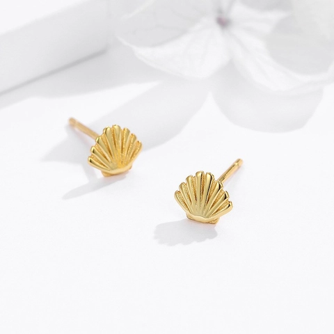 S925 Sterling Silver Seashell Stud Earrings For Women Minimalist Gold Plated Scallop Shell Ocean Style Fashion Jewelry Gift