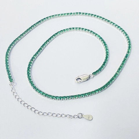 S925 Sterlingsilber Grüne Zirkonia Tennis-Halskette Gold Silber Plattiert Geometrischer Minimalistischer Schmuck Für Damen Elegantes Geschenk