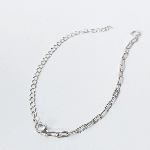 925 Sterling Silver Asymmetrical Paperclip Chain Bracelet For Women Minimalist Zirconia Inlaid Adjustable Jewelry Gift