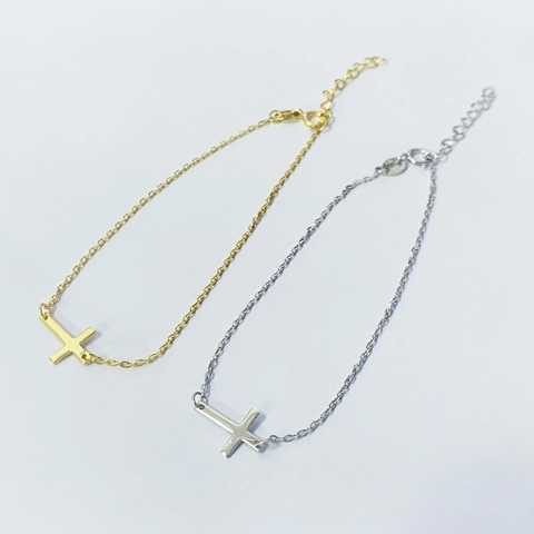 Bracciale a Croce in Argento Sterling 925 per Donna Minimalista Regolabile Italia S925 Galvanizzato Catena a Maglie Gioielli Regalo