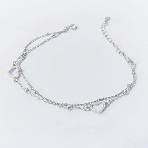 Pulsera de Doble Capa de Corazón de Plata de Ley 925 para Mujer Elegante Cadena Ajustable con Cuentas Joyería Fina Regalo