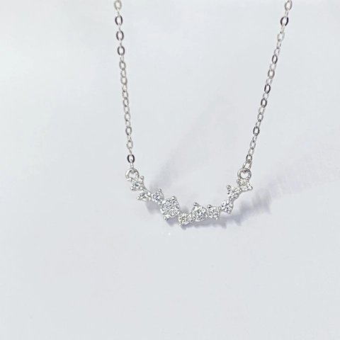 925 Sterling Silver Smile Necklace For Women Minimalist Zirconia Inlaid Row Diamond Clavicle Chain Geometric Pendant Jewelry