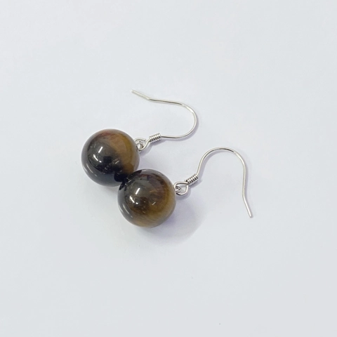 S925 Sterling Silver Tiger Eye Bead Ear Hooks Vintage Style Natural Gemstone Cat Eye Effect Drop Earrings For Women Jewelry
