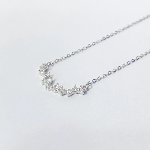 925 Sterling Silver Smile Necklace For Women Minimalist Zirconia Inlaid Row Diamond Clavicle Chain Geometric Pendant Jewelry