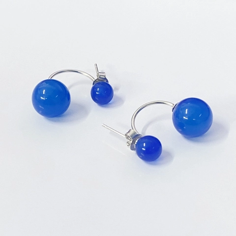 S925 Sterling Zilveren Dubbele Blauwe Agaat Ronde Kraal Oorknopjes Voor Dames Vintage Hofstijl Sieraden Elegante Accessoires