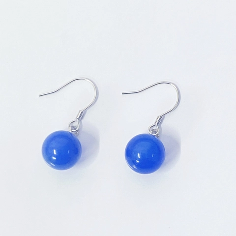 Pendientes Colgantes de Cuentas de Ágata Azul de Plata de Ley 925 Vintage para Mujer Ganchos de Oreja de Bola Redonda Minimalistas Joyería
