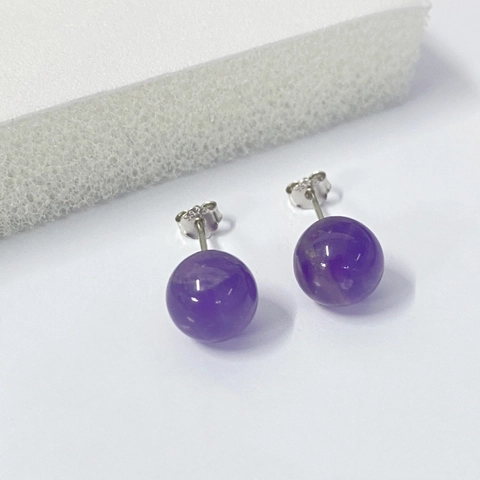 Vintage S925 Sterling Silver Amethyst Round Bead Stud Earrings For Women Elegant Purple Gemstone Jewelry Accessory Gift