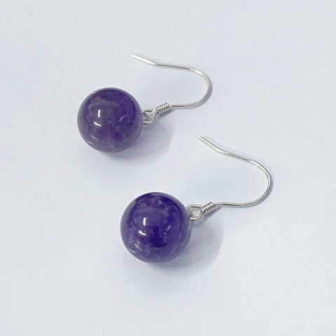 Vintage 925 Sterling Silver Amethyst Drop Earrings For Women New Chinese Style Purple Round Bead Hook Earrings Stone Jewelry