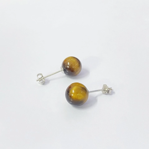 925 Sterling Silver Tiger Eye Stone Stud Earrings For Women Vintage Round Bead Minimalist Fashion Jewelry Ear Piercing