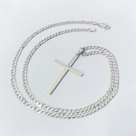 925 Sterling Silver Plain Cross Pendant Necklace Minimalist Hiphop Polished Curb Chain Silver Necklace For Women Men Jewelry Gift