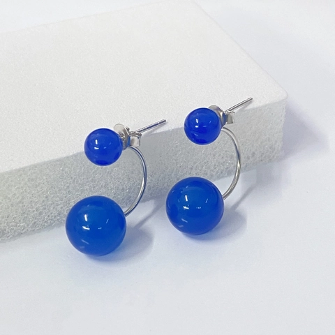 S925 Sterlingsilber Blauer Achat Doppelperlen Ohrstecker Für Damen Vintage Geometrischer Modeschmuck Ohrringe