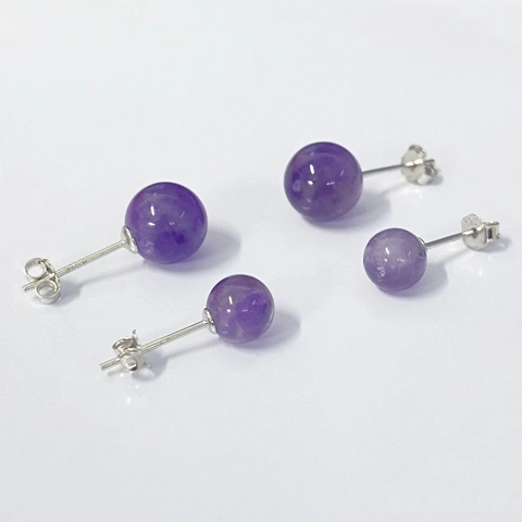 925 Sterling Silver Amethyst Stud Earrings Classic Round Purple Natural Stone Studs 925 Sterling Silver Earring Post Vintage Jewelry For Women
