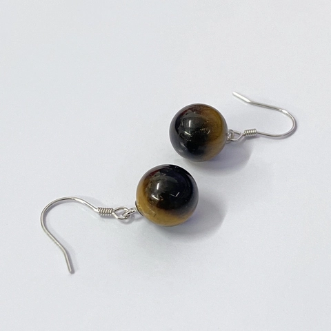 S925 Sterling Silver Tiger Eye Bead Ear Hooks Vintage Style Natural Gemstone Cat Eye Effect Drop Earrings For Women Jewelry