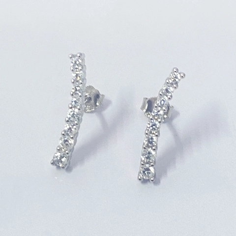 Lussuosi Orecchini a Bottone in Argento Sterling S925 con Zirconia a Fila Curva per Donna Eleganti Scalda Orecchi Geometrici Intarsiati Gioielli di Lusso Leggeri