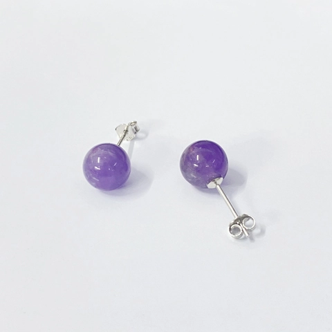 925 Sterling Silver Amethyst Stud Earrings Classic Round Purple Natural Stone Studs 925 Sterling Silver Earring Post Vintage Jewelry For Women