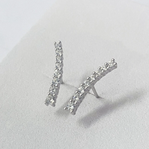 925 Sterling Silver Zirconia Stud Earrings Minimalist Curved Row Geometric Ear Climber Fashion Ins Style Jewelry For Women