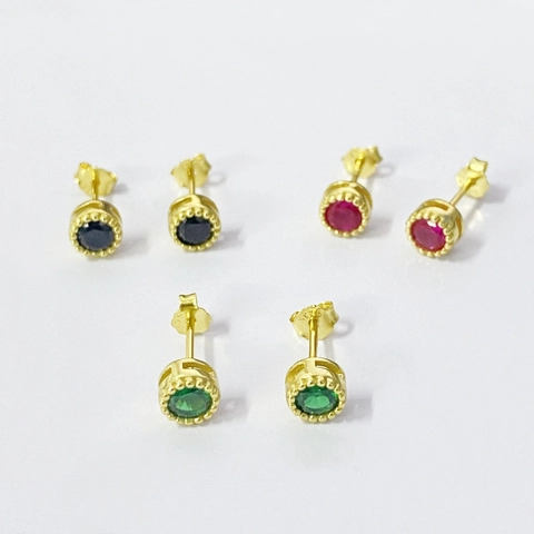 Vintage Orecchini a Bottone in Argento Sterling 925 con Zirconia per Donna Lusso Leggero Tondo Bordo Perlinato Geometrico Gioielli Regalo