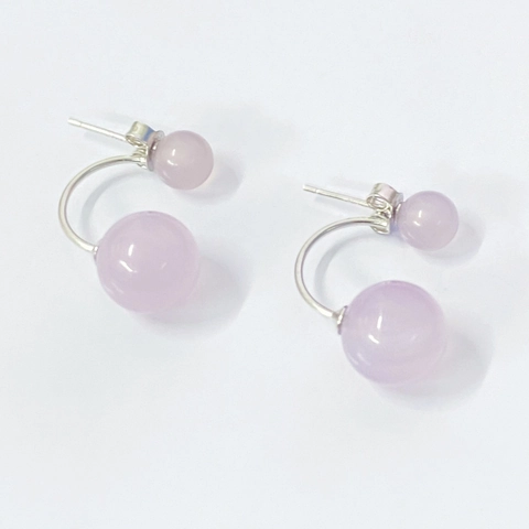 S925 Sterlingsilber Natürlicher Rosenquarz Rundperlen Ohrstecker Vintage Doppelseitige Rosa Kristall Ohrringe Für Damen Schmuck