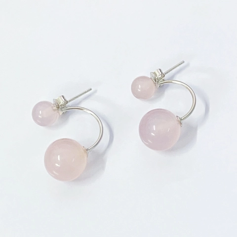 S925 Sterlingsilber Natürlicher Rosenquarz Rundperlen Ohrstecker Vintage Doppelseitige Rosa Kristall Ohrringe Für Damen Schmuck