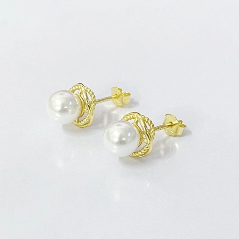 Orecchini a Bottone con Perno in Argento Sterling 925 Nastro di Möbius Perla Artificiale Intrecciata Oro Gioielli Donna