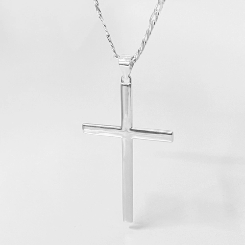 925 Sterling Silver Plain Cross Pendant Necklace Minimalist Hiphop Polished Curb Chain Silver Necklace For Women Men Jewelry Gift
