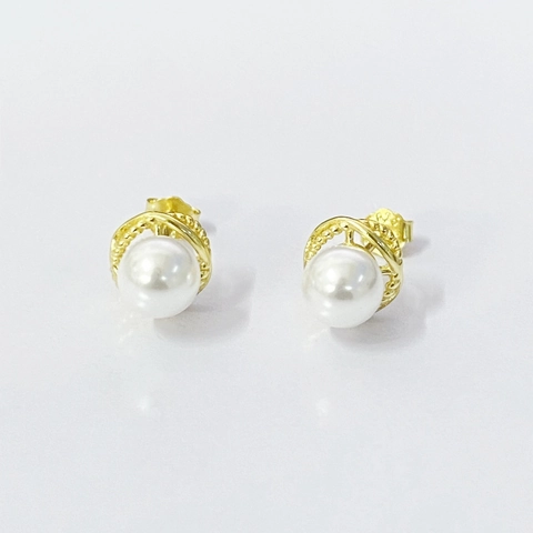 Orecchini a Bottone con Perno in Argento Sterling 925 Nastro di Möbius Perla Artificiale Intrecciata Oro Gioielli Donna
