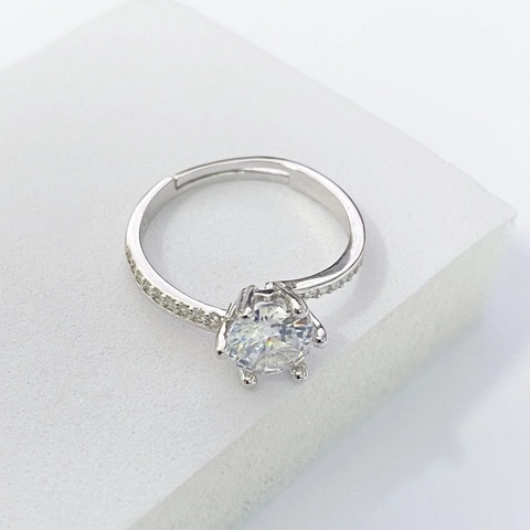 925 Sterling Silver Adjustable Snowflake Ring Classic Six-Prong Round Zirconia Engagement Ring Elegant Jewelry For Women Gift