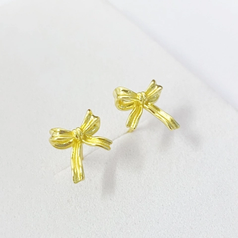 S925 Sterling Silver Bowknot Stud Earrings For Women Elegant Gold Bow Minimalist Ribbon Earrings Daily Fashion Jewelry