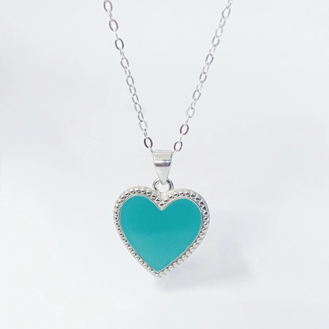 S925 Sterlingsilber Blau Emaille Herz Anhänger Halskette Für Damen Perlenrand Herz Choker Einfacher Eleganter Modeschmuck