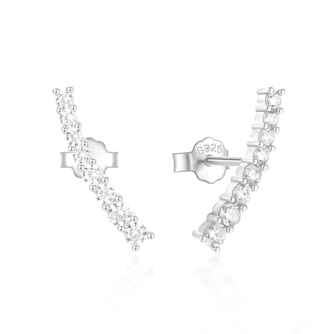 Lussuosi Orecchini a Bottone in Argento Sterling S925 con Zirconia a Fila Curva per Donna Eleganti Scalda Orecchi Geometrici Intarsiati Gioielli di Lusso Leggeri