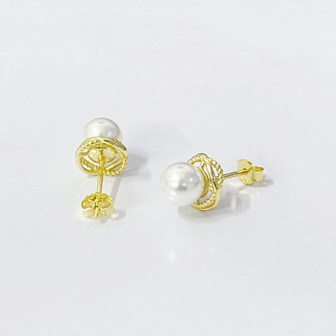 Elegantes Pendientes de Botón de Plata de Ley 925 con Perla Artificial Envolvente Joyería Geométrica Minimalista Chapada en Oro