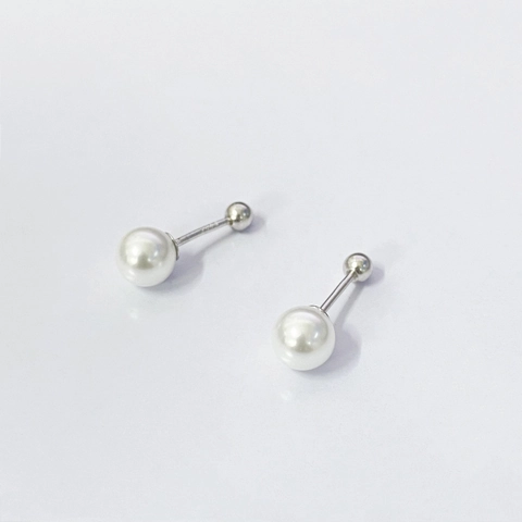 Pendientes de Botón de Plata de Ley 925 Con Perla de Concha y Cierre de Tornillo para Mujer Joyería Elegante de Perlas Artificiales Redondas