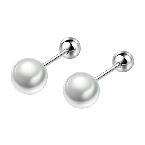 S925 Sterling Silver Artificial Pearl Screw Back Stud Earrings For Women Simple Round Shell Pearl Earrings Fashion Jewelry