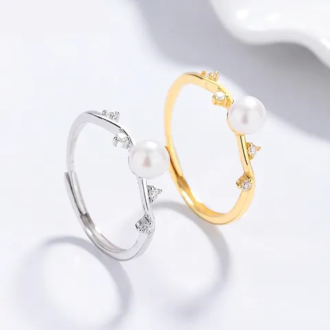 Anillo Abierto de Plata de Ley 925 Con Perla de Agua Dulce Para Mujer Anillo de Joyería de Circonia Elegante Ajustable Regalo de Cumpleaños