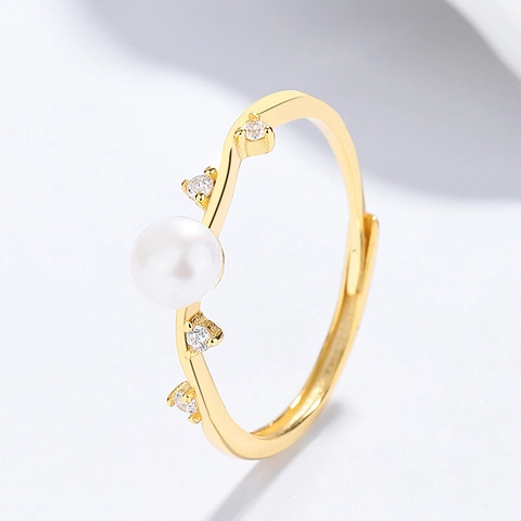 Anillo Abierto de Plata de Ley 925 Con Perla de Agua Dulce Para Mujer Anillo de Joyería de Circonia Elegante Ajustable Regalo de Cumpleaños
