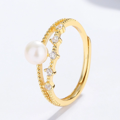 925 Sterlingsilber Süßwasserperle Doppelschicht Offener Ring Für Damen High End Zirkonia Eingelegt Verstellbarer Fingerring Schmuck