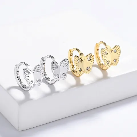 Orecchini Huggie a Farfalla in Argento Sterling 925 da Donna con Zirconia Placcato Oro Bianco Giallo Gioielli Minimalisti