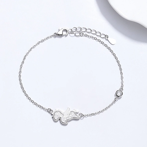 Bracciale con Ciondolo a Forma di Cavallo in Argento Sterling 925 per Donna Minimalista Strass Catena Regolabile Gioielli