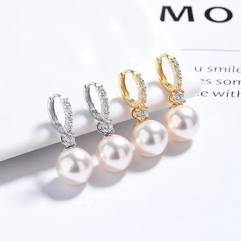 Orecchini a Cerchio in Argento Sterling 925 con Perle Francesi per Donna Orecchini Pendenti Minimalisti con Zirconia