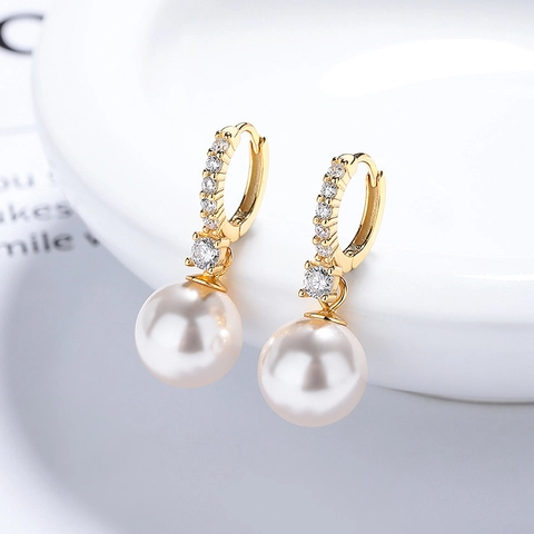 Orecchini a Cerchio in Argento Sterling 925 con Perle Francesi per Donna Orecchini Pendenti Minimalisti con Zirconia