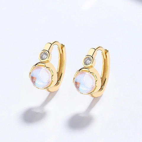 Orecchini a Cerchio in Argento Sterling 925 con Pietra di Luna Rotonda per Donna Stile Coreano con Zirconia Accessori di Gioielli di Lusso