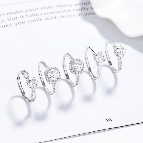 Luxury 925 Sterling Silver Moissanite Adjustable Open Ring For Women Sparkling Geometric Hand Jewelry Elegant Birthday Gift Ring