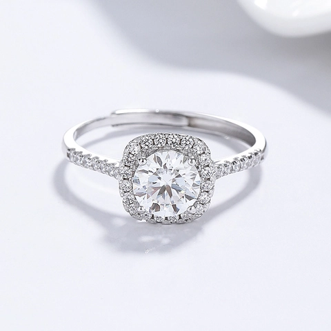 Luxury 925 Sterling Silver Moissanite Adjustable Open Ring For Women Sparkling Geometric Hand Jewelry Elegant Birthday Gift Ring