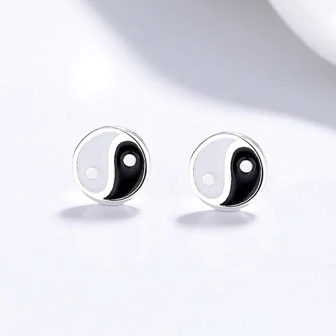 S999 Sterlingsilber Yin Yang Taichi Ohrstecker Chinesischer Stil Minimalistisch Bagua Emaille Antiallergisch Schmuck Für Damen Geschenk