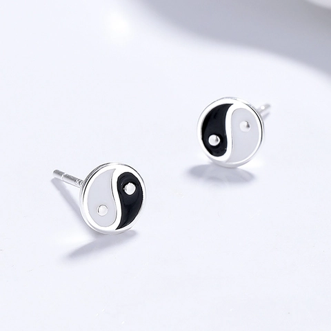S999 Sterlingsilber Yin Yang Taichi Ohrstecker Chinesischer Stil Minimalistisch Bagua Emaille Antiallergisch Schmuck Für Damen Geschenk