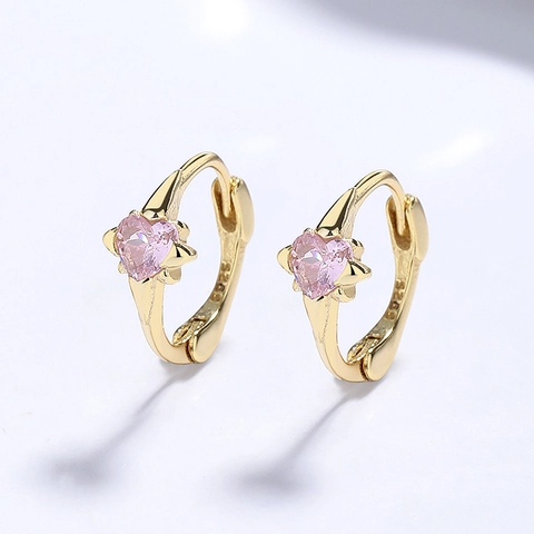 Pendientes de Aro de Corazón de Plata de Ley 925 con Circonia Rosa Para Mujer Pendientes Huggie de Moda Elegantes Joyería Regalo